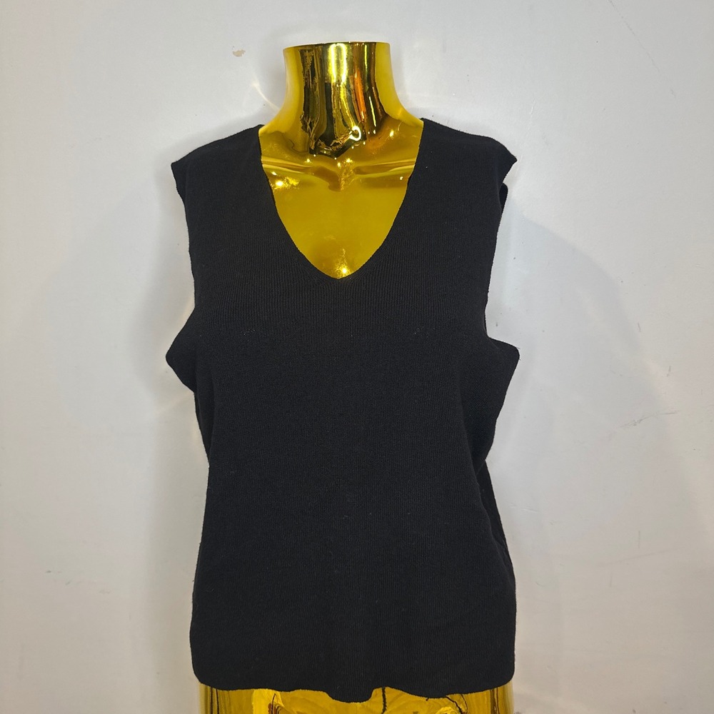 Minimalist Luxury Academia Sigrid Olsen Black V-Neck Knit Sweater Vest Large‎